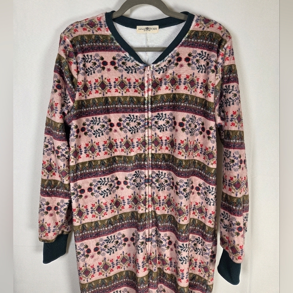 Natural Life Fleece One Piece Pajama ZIPPER Onesie Women's XS / Small Fair ISLE - Picture 3 of 8